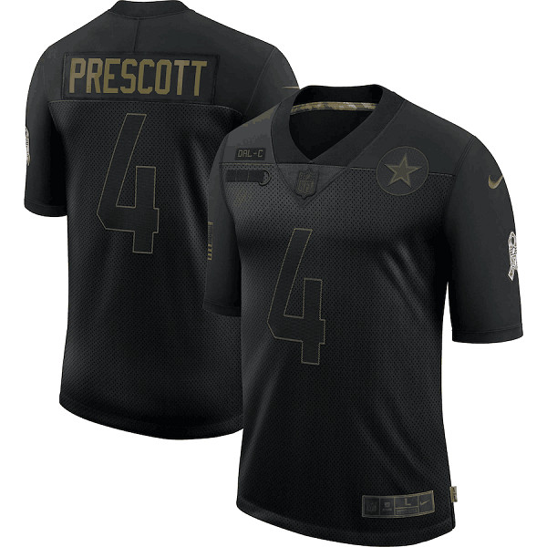 Men's Dallas Cowboys #4 Dak Prescott Black NFL 2020 Salute To Service Limited Stitched Jersey